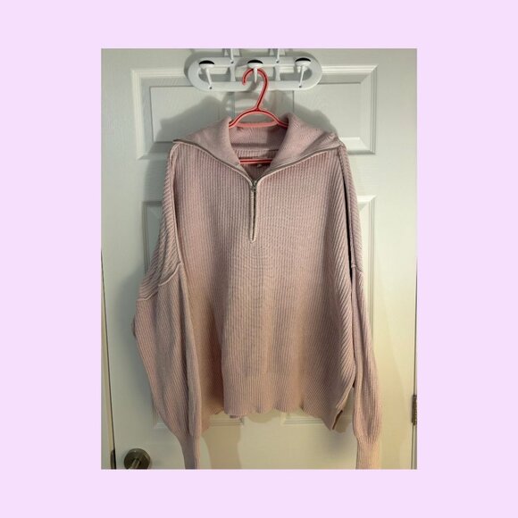 Aerie Beyond Quarter Zip Oversized Sweater, Light Purple-Pink, Size L - Picture 3 of 6